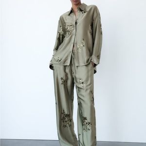 Zara Olive Floral Satin Top